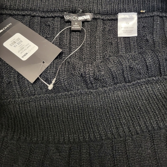 Fashion Nova Black Cable Knit Sweater Pants 1X NWT Cozy Lounge Stretch - Picture 3 of 5